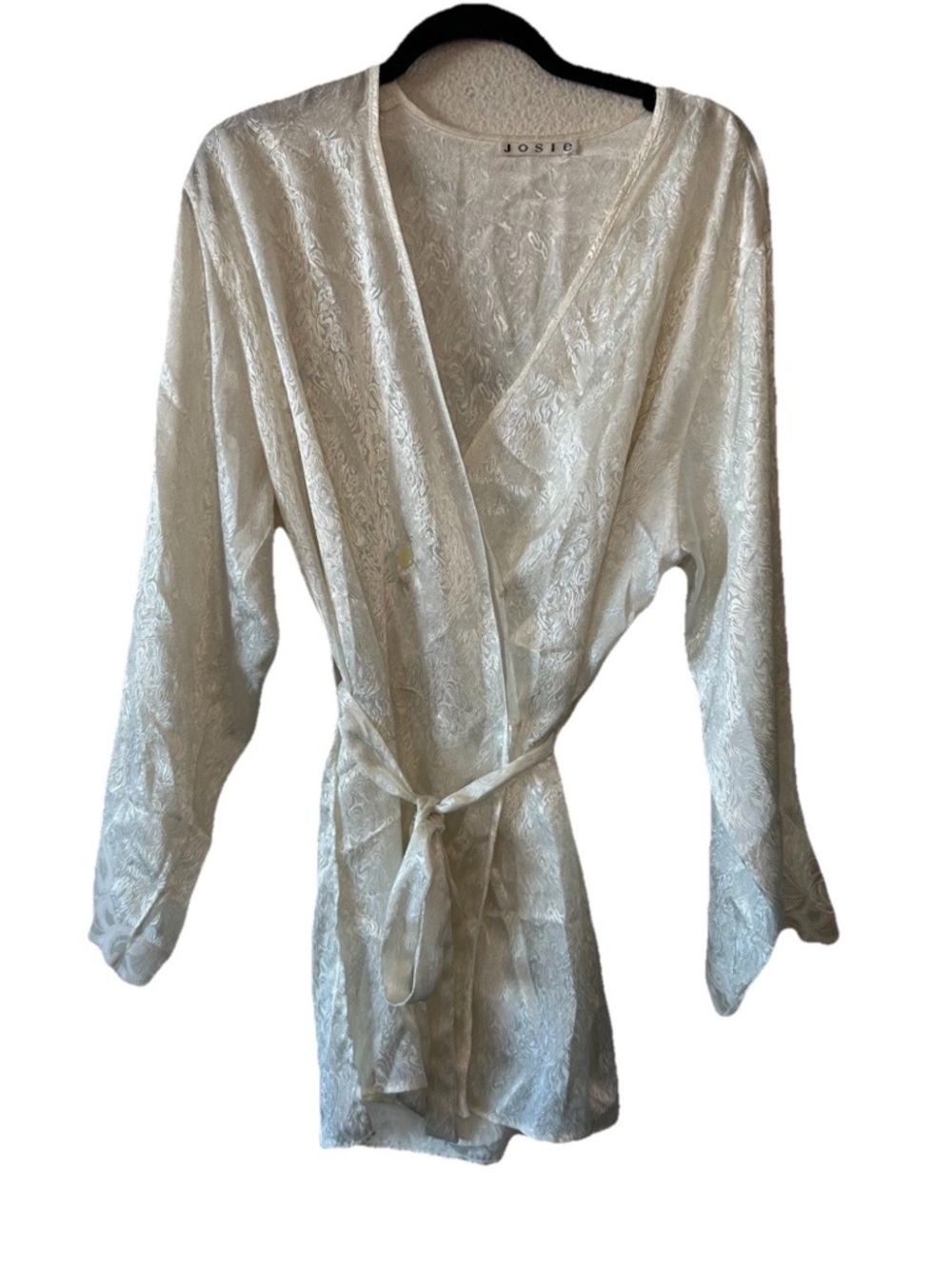 Vintage Josie White Satin Lace Robe Bridal Y2K Kimono Wrap L/XL